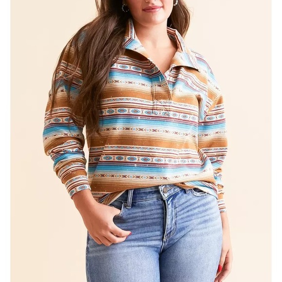 Ariat Tops - Ariat Hometown Sweatshirt Fallon Serape Print Henley Pullover XS Aztec Western